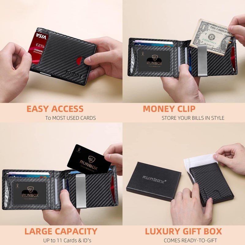 RUNBOX Money Clip Wallets for Men,Slim Leather Mens Bifold Wallet,RFID Blocking Front Pocket Wallet,Thin Credit Card Holder with Gift Box - Image 2
